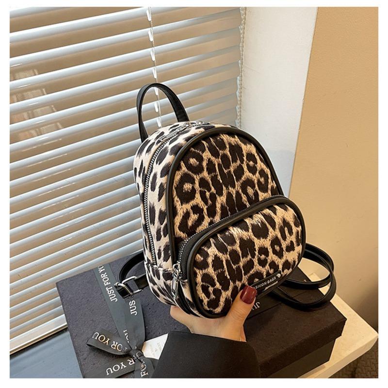 

Fashion leopard print backpack women s new summer trend contrasting color backpack casual high-end backpack чёрный