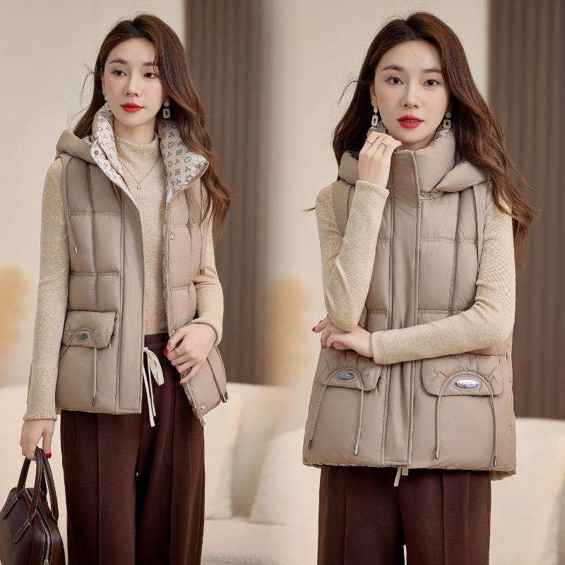 Autumn and winter new down cotton vest high sense women's hooded warm fashion thickened sleeveless cotton jacket