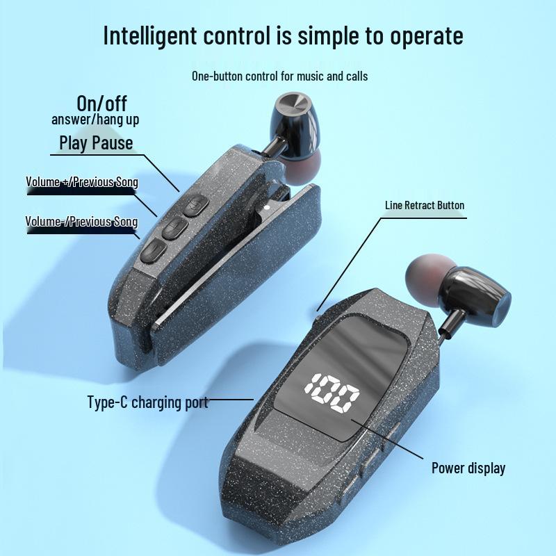 GT010 Bluetooth Earphone: Clip-on, Large Battery, Vibration, Retractable, Digital Display for Business Calls