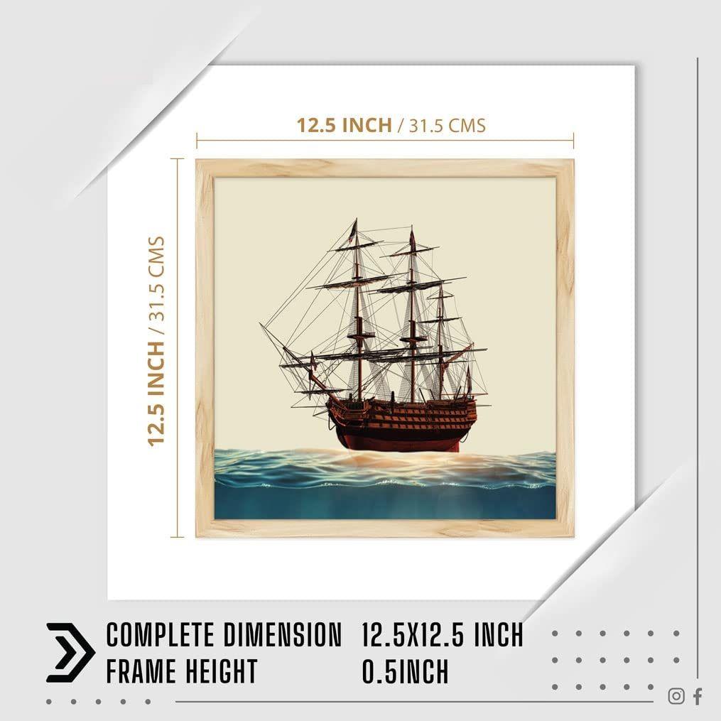 Paper Vintage Ship Wall Art Frame Painting, Multicolor, Abstract, 12.5 X 12.5 In, Set of 1