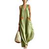 Women Sleeveless V Neck Loose Fit Lightweight Maxi Dress with Pockets Casual Summer Long Dress for Daily Wear