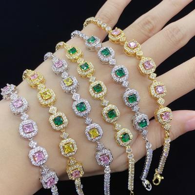 Nuovo braccialetto di diamanti pieno quadrato principessa tormalina colore simulazione vendita calda gioielli da mano moda femminile