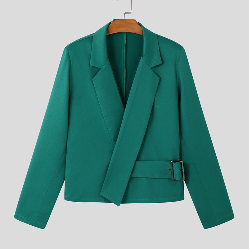 

INCERUN Мужские повседневные куртки с длинным рукавом и лацканами и боковым ремнем 3XL зелёный