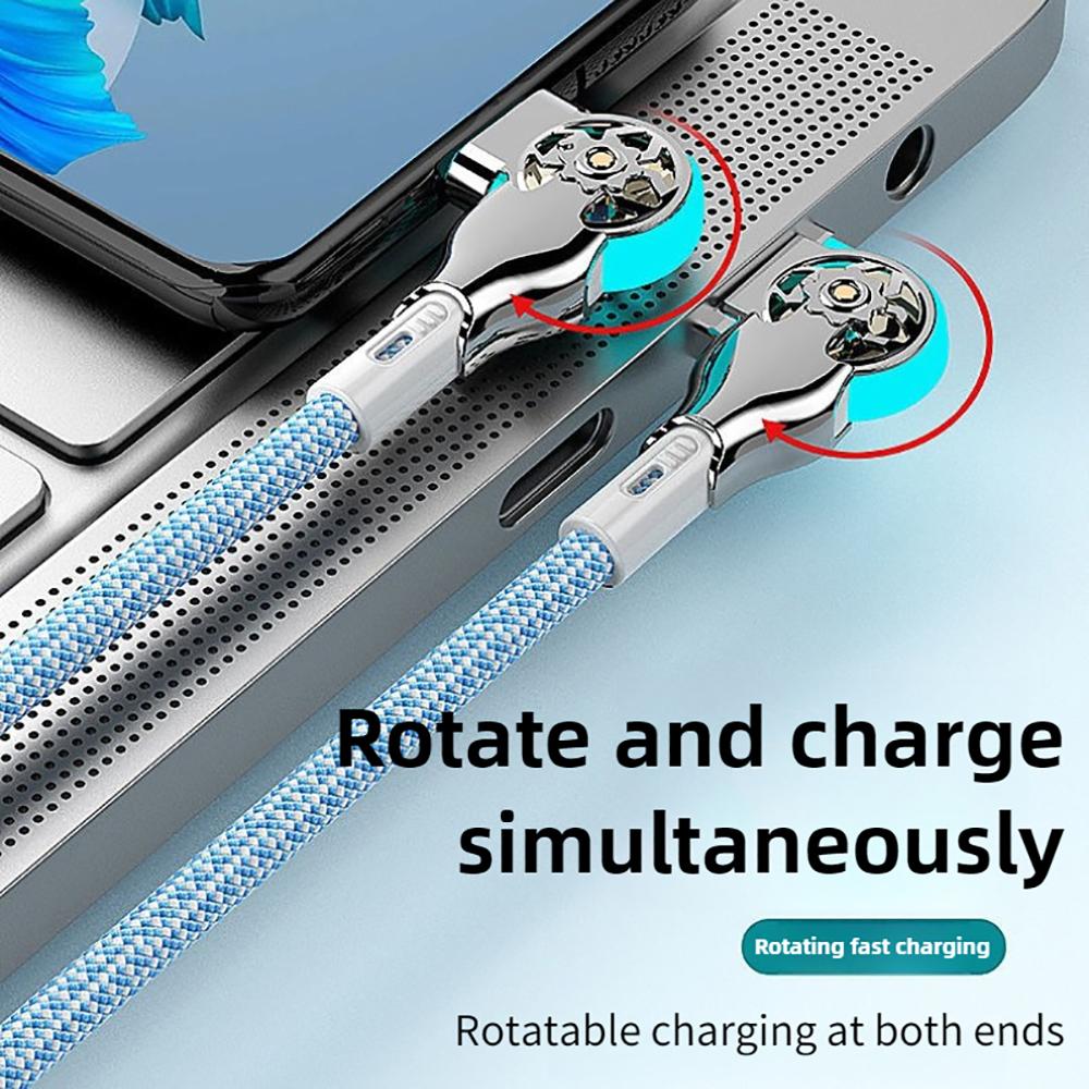 180 Degree Elbow Rotation Fast Charging Cable USB A To Type C Cable with Light Zinc Alloy Braided Data Cable USB Micro Charger