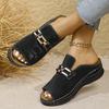 Foreign trade large size summer new slope heel thick-soled slippers metal decoration Roman style fish mouth beach cool leopard print slippers