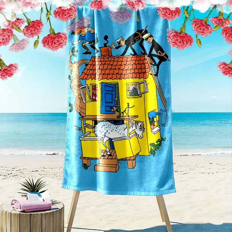 Pippi Longstocking Print Beach Towel, Large Soft Quick Dry Towel for Beach Camping Swimming