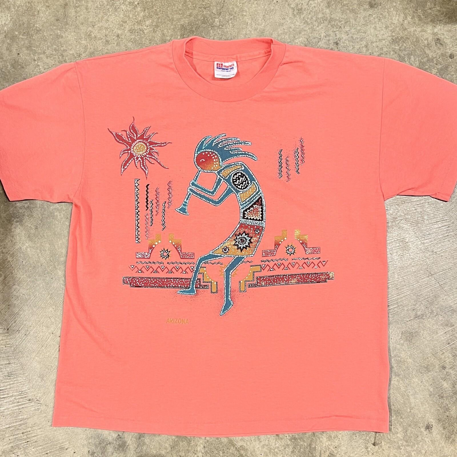Vintage Kokopelli Arizona T Shirt Art Gecko Aztec Tribal Native American Sz L S