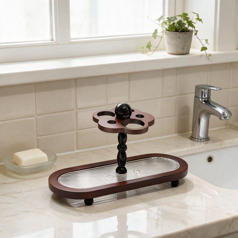 Vintage Toothbrush Holder Flower Design Bathroom Storage Rack Mouthwash Cup Shelf Toiletries