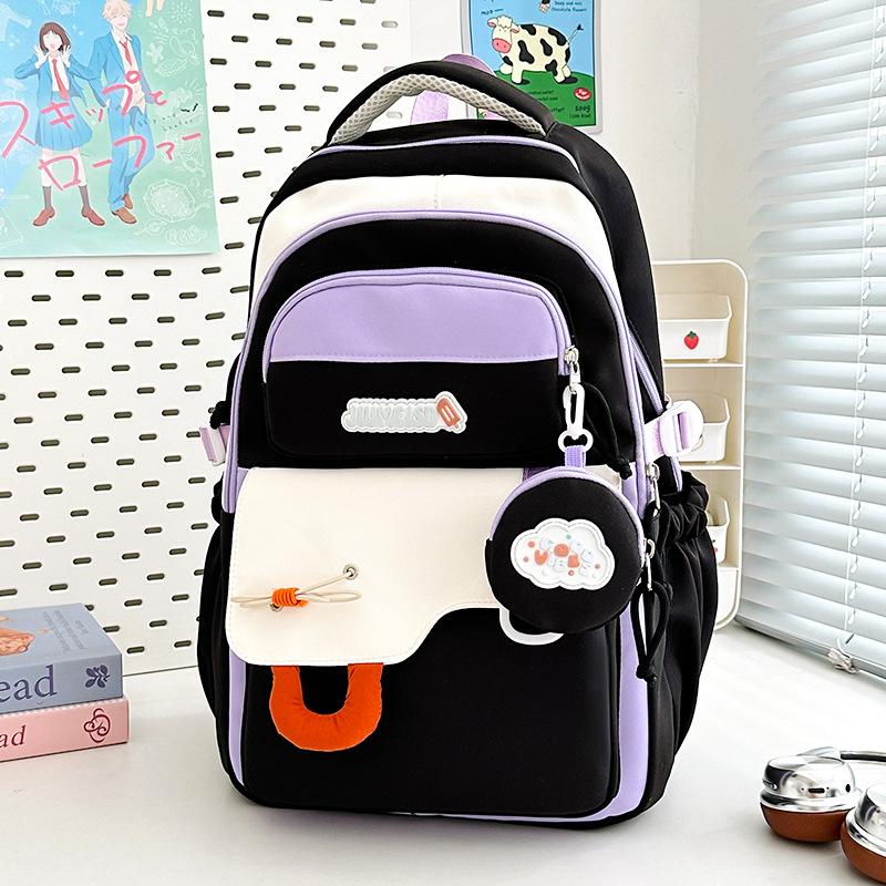 Schoolbag Korean Version Ins New High-value Fresh and Sweet Contrasting Splicing Backpack Junior High School Students Lightweight Spring Outing
