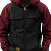 Fall Winter Men Hoodie Zipper Closure Elastic Cuff Retro Multi Pockets Cargo Style Warm Cardigan Coat Mid Length Hip Hop Contrast Color Top