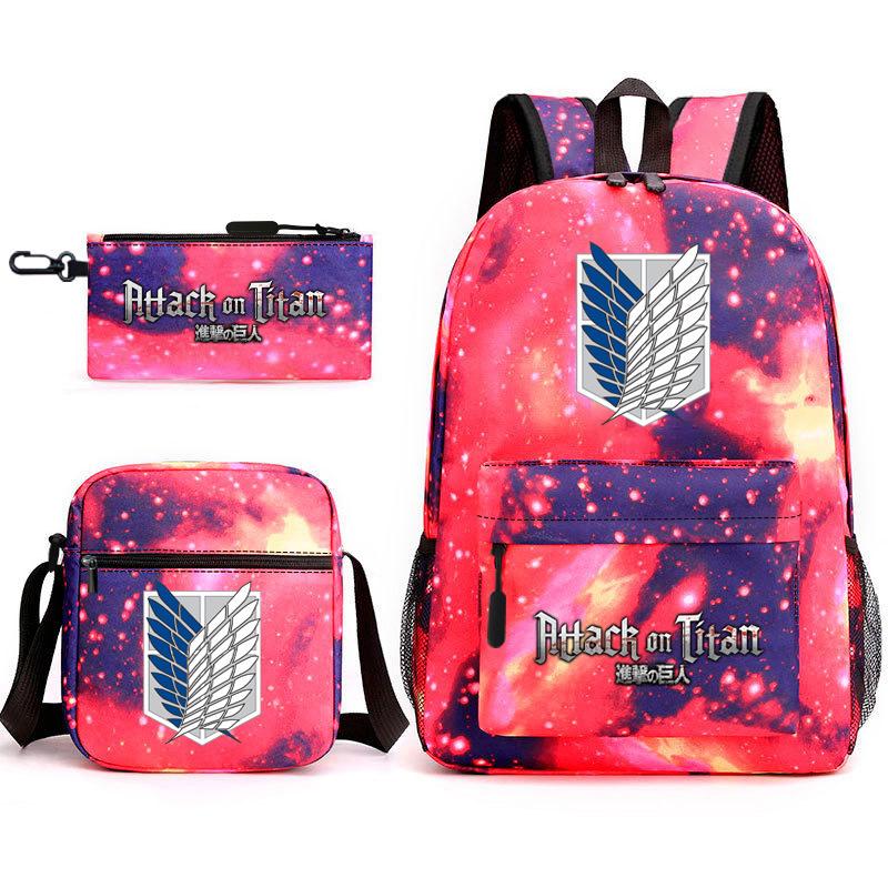 Attack Giant Elementary School Bag Backpack Casual School Bag Three-piece Set