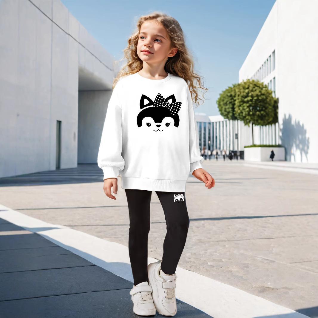 Girls  Fashionable Sweatshirt and Leggings Set for Summer Children s Casual Set 3-4Y