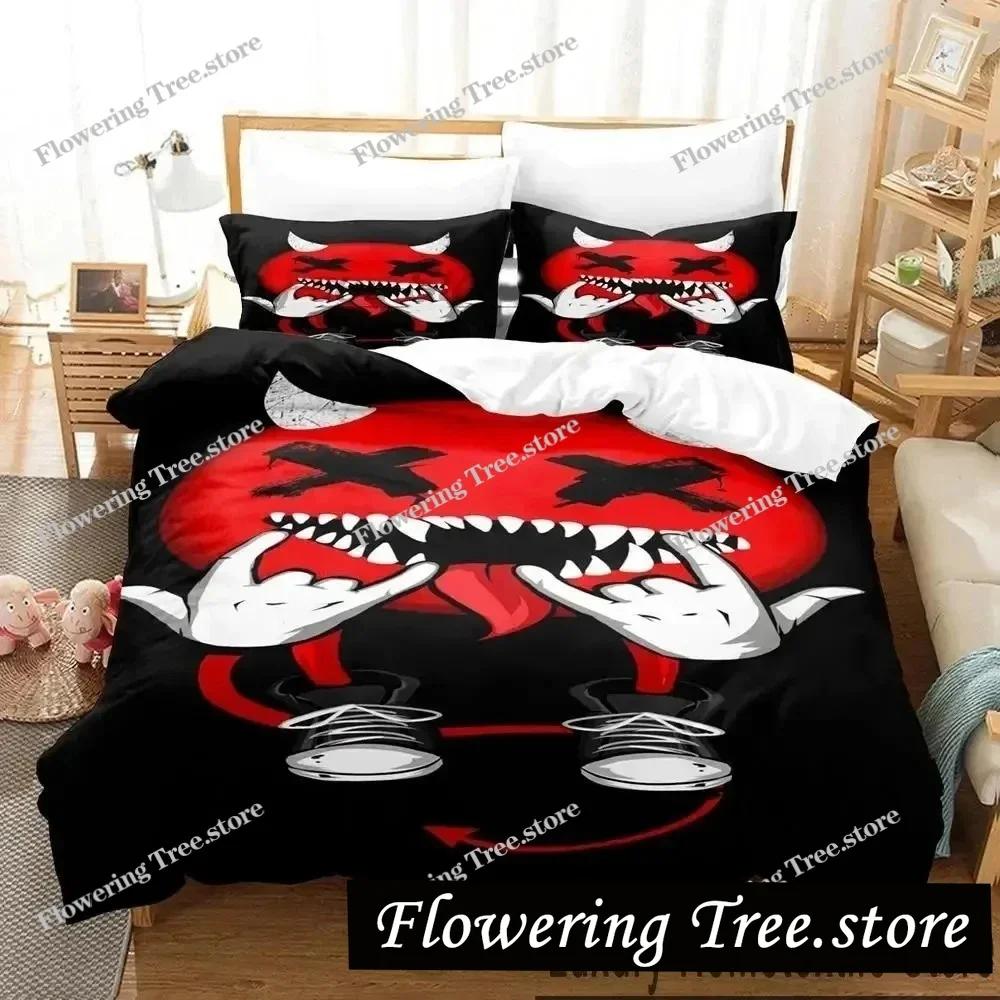 3D Print XOXO Devil Smiling Face Bedding Set Duvet Cover Bed Set Quilt Cover Pillowcase Comforter king Queen Size Boys Adult