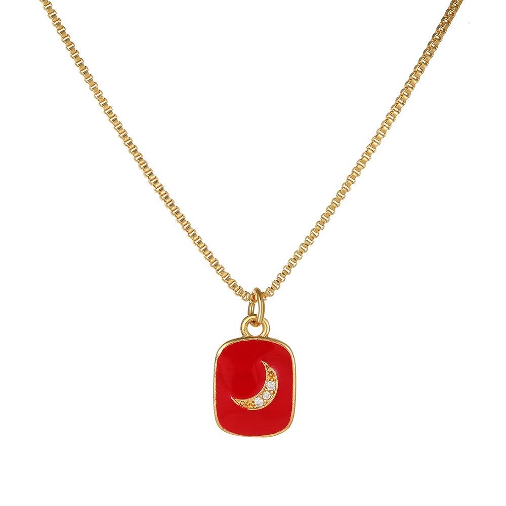 Valentine's Copper & Zircon Heart Pendant Necklace - Fashionable Women's Jewelry with Enamel Design and High-End Sweater Chain Style.