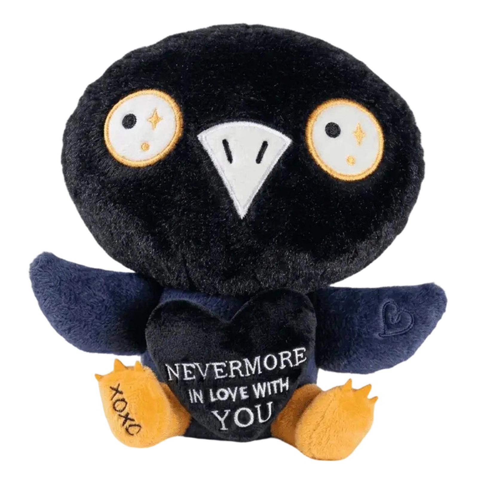 

Plush Crow Stuffed Animal Soft Toy with Embroidered Heart and Text Nevermore In Love With You Plush Doll for Home Decoration and Play One Size