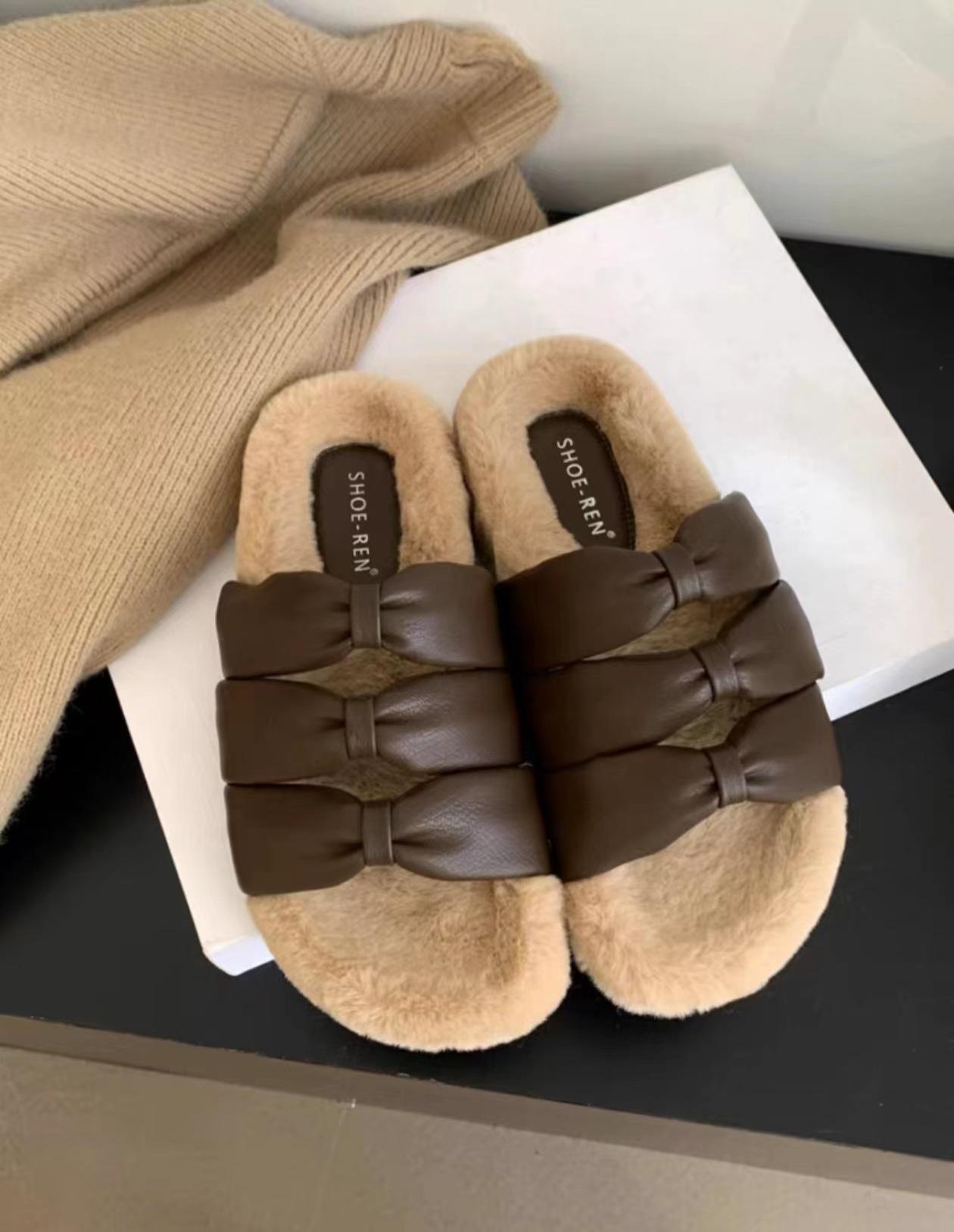 

Туфли из искусственного меха, женская обувь для улицы, удобная осенне-зимняя обувь с толстой подошвой, универсальные, удобные домашние тапочки из хлопка с мехом 40 темно-коричневого