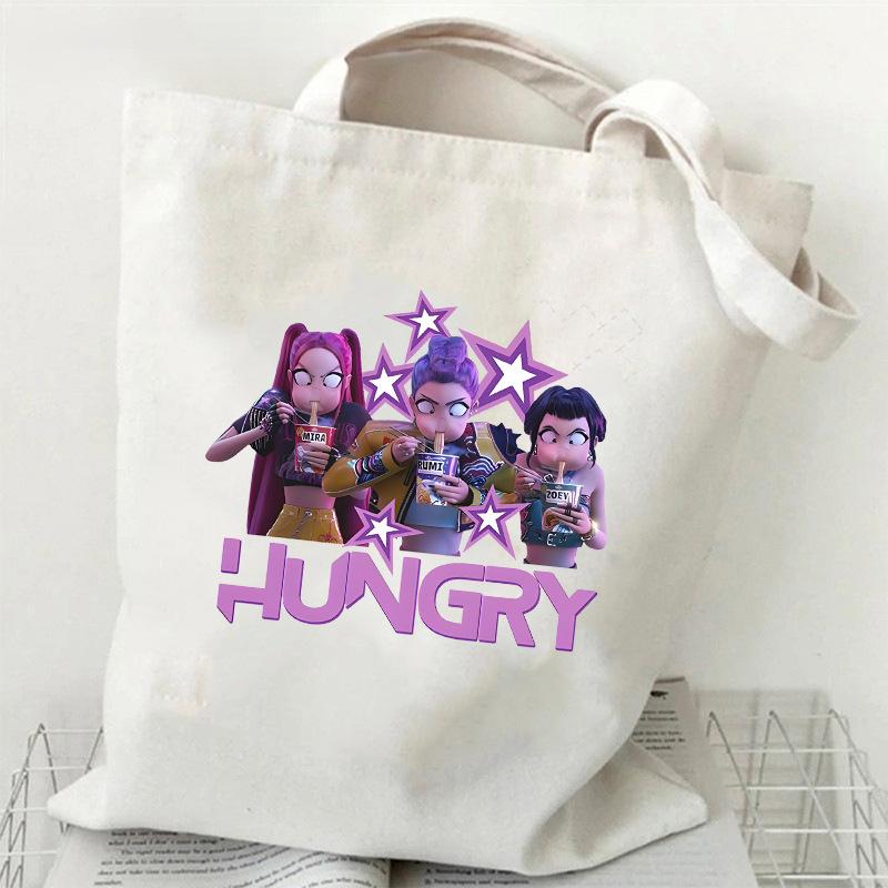 Spot KPOP Demon Hunter Girl Group HUNTRX Printed Canvas Bag Shoulder Student Handbag