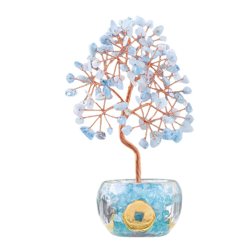 Multicolor Crystal Potted Tree Crystal Stone Wealth Tree Figurine for Positive Energy and Fortune Wealth Success