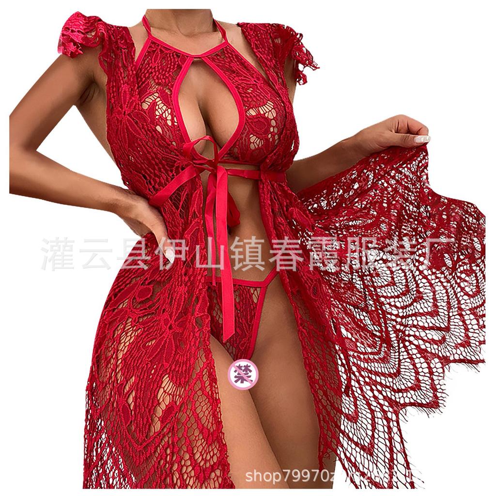 Popular hollow lace erotic underwear three-point erotic suit sexy seductive woman