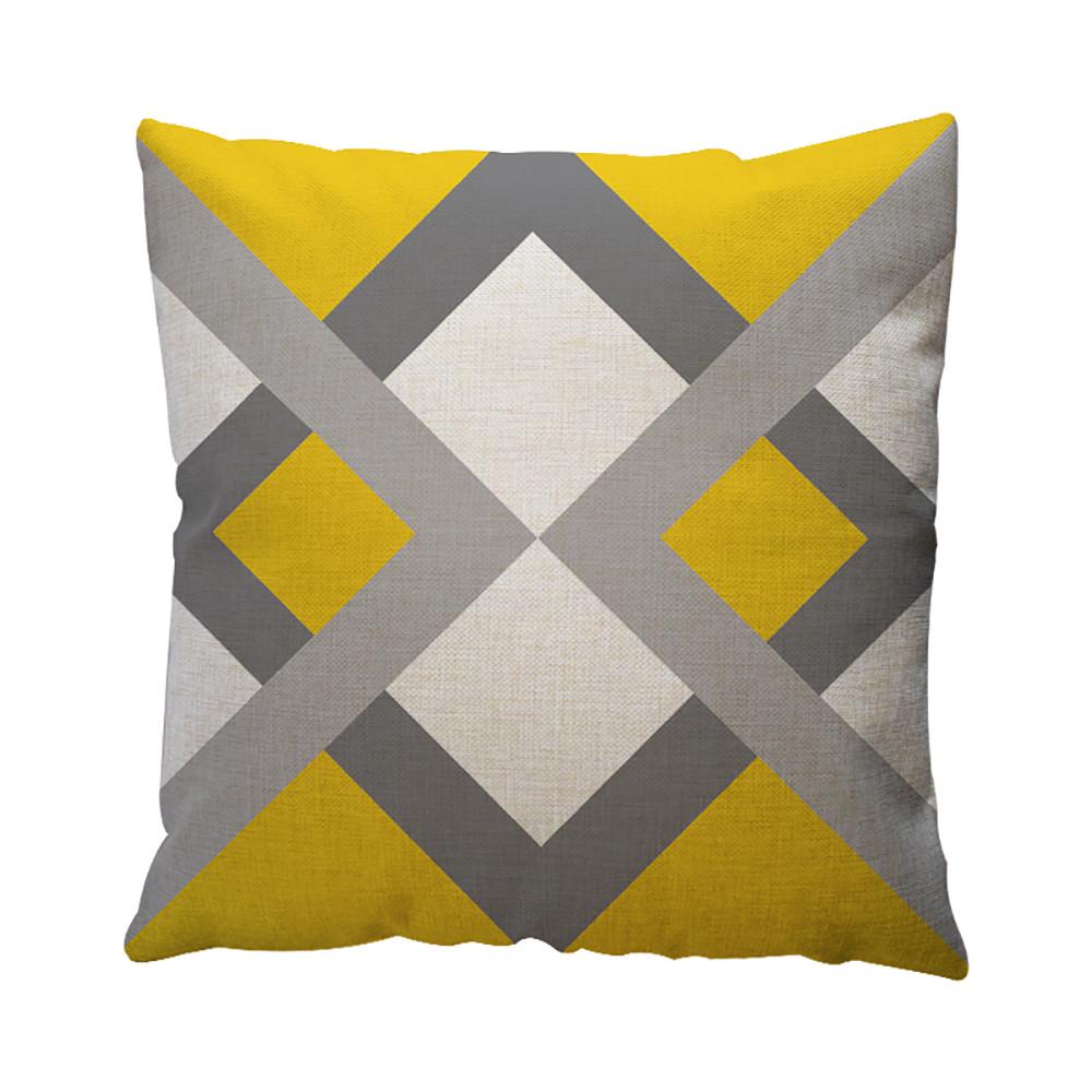 Yellow Geometric Pattern Throw Pillow Case Cushion Cover Home Decor Cotton Linen