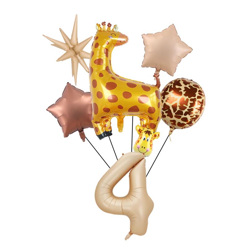7Pcs/set Jungle Party Theme Foil Balloons Kids Birthday Party Decoration Zebra Giraffe Cute Animals Ball Air Globos Toys Gifts