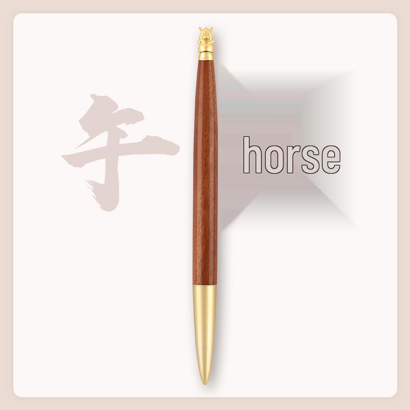 Brass Zodiac Sign Calligraphy Pen - Sandalwood Engraving 