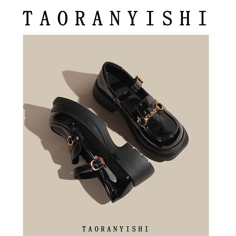 

туфли Мэри Джейн на толстой подошве черные женские туфли новая весенняя нишевая обувь лоферы маленькие кожаные туфли 43 чёрный