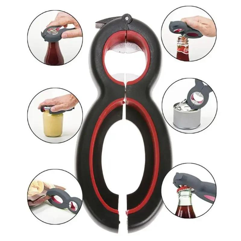Portable Creative Jar Opener for Multifunctional 6-in-1 Bottle Opener Jar Lids Opener Stainless Steel Can Open theTool