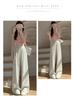 Petite 150 Women's Floral Wide-Leg White-Gray Sweatpants: Casual Spring/Summer American Style 145cm