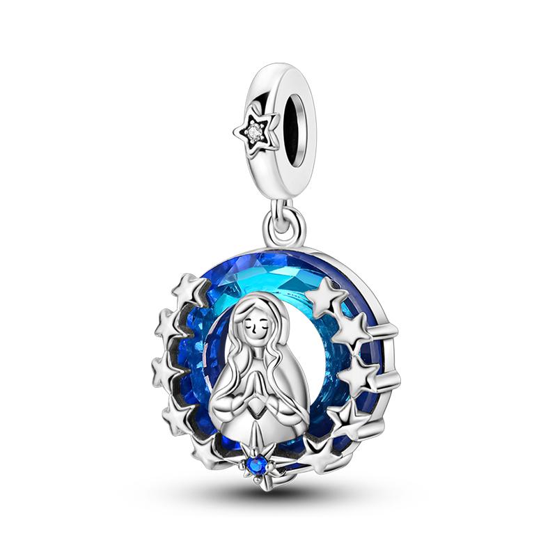 925 Silver Nossa Senhora Aparecida Dangle Cross Charms Pendants Fit Qikaola Bracelets DIY Jewelry For Women