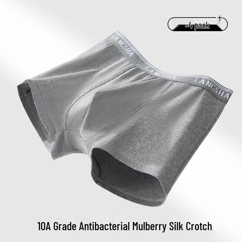 Langsha Men's 10A Antibacterial Cotton Boxer Briefs with Mulberry Silk Crotch