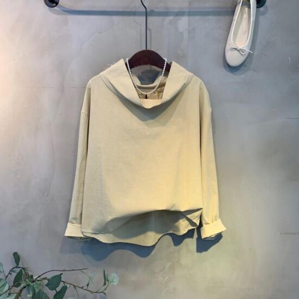 C S In The Room Lofa lInen baSiC Stand Collar Long Sleeve blouSe 3Color