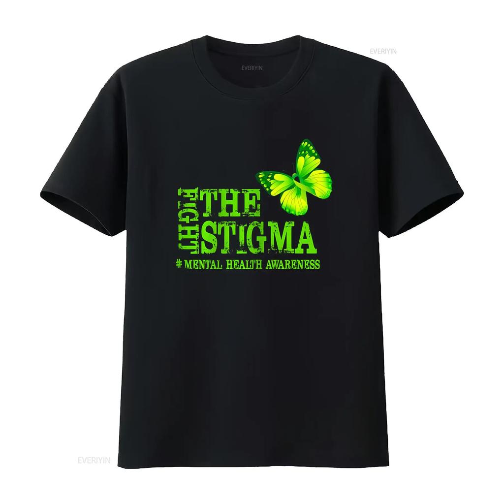 Women s Fight The Stigma T Shirt Mental Health Awareness Month Black vintage Washed homme streetwear Stylish Casual