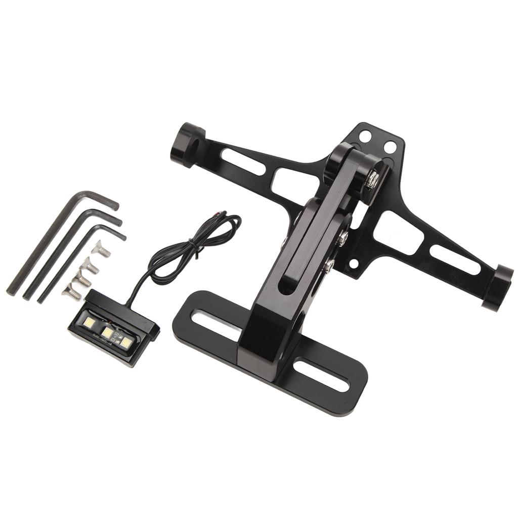 Motorcycle License Plate Bracket with LED Light Precise Shockproof Fit for 4in Base Road‑Legal Motorbike