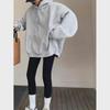 Women's Retro Gray Hooded Sweatshirt - Plus Velvet Spring/Autumn 2023 Mid-Length Loose Fit