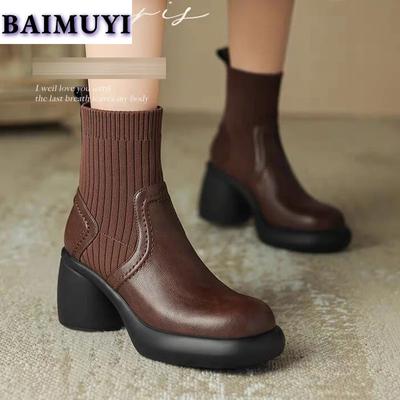 Moda Salto Alto Mulher Botas De Cano Curto Plataforma Sapatos Marca Moda Feminina 2024 Tendência Plataforma Meia Botas De Neve Inverno Escritório Mujer Botas