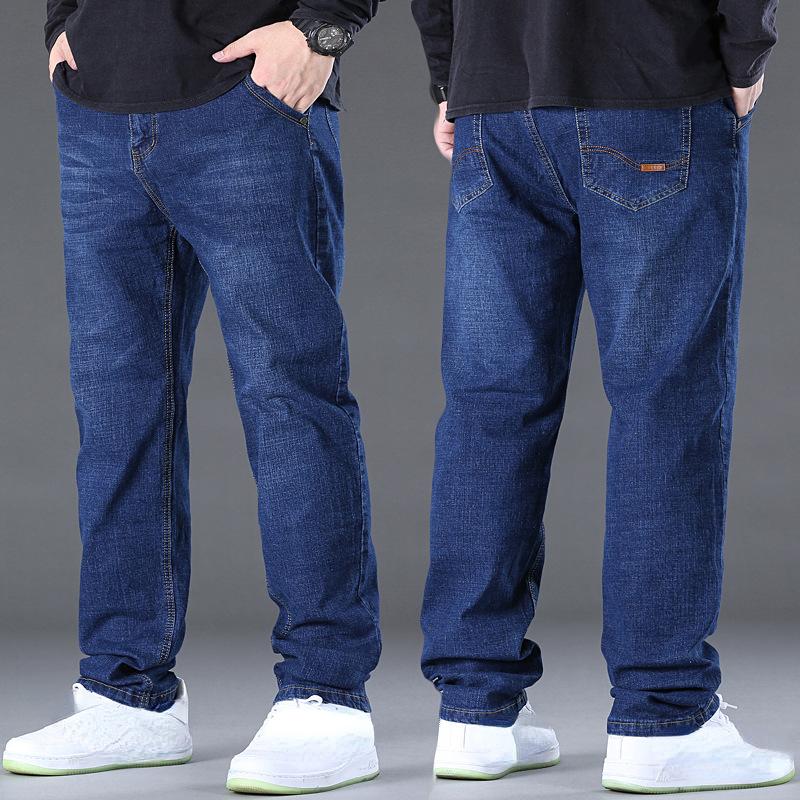 Große Herren-Jeans, locker, bequem, weites Bein, sportlich, gerade, elastisch, Freizeit, große Größe, Vier-Jahreszeiten-Modelle, lange Hose