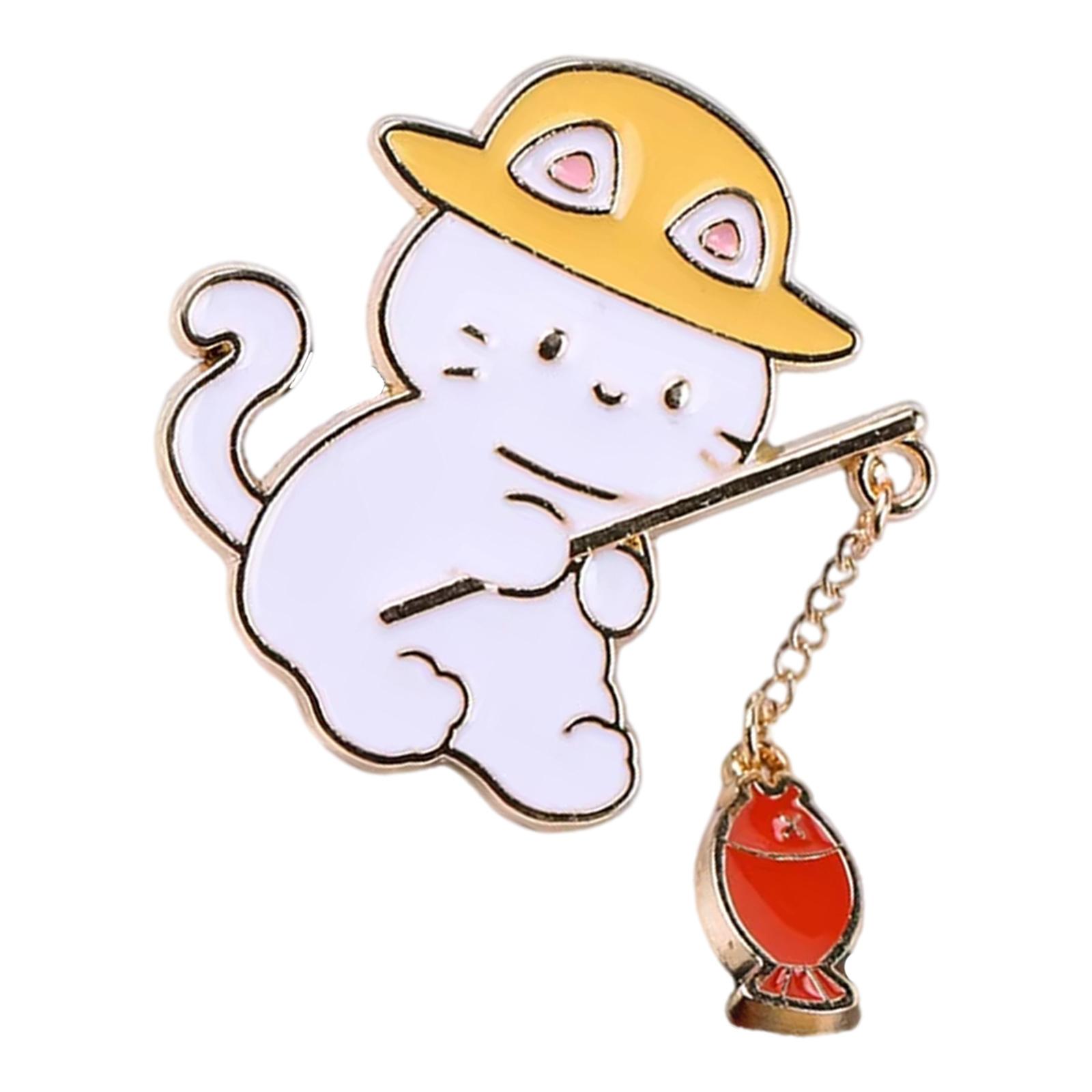 

Милая эмалевая брошь «Котёнок на рыбалке», прочная металлическая булавка, компактная 3,5x4,5 см, ювелирное украшение, подарок для детей и любителей животных красный