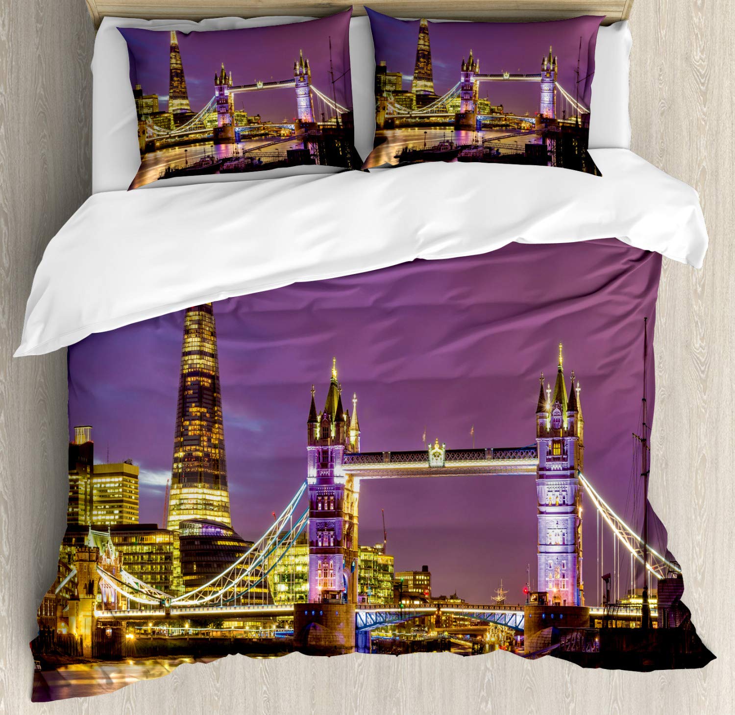 

Набір підодіяльника Лондон Телефонна будка на вулиці Традиційний Місцевий Культурний Англія Великобританія Ретро Комплект постільної білизни King Size 150x200cm 3pcs