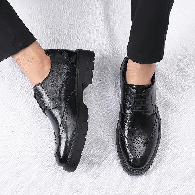 Brock Carved Inner Height Increase Men's Shoes Height Increase Shoes Men's 8cm Cowhide Business Leather Shoes Men's British Dress Wedding Shoes