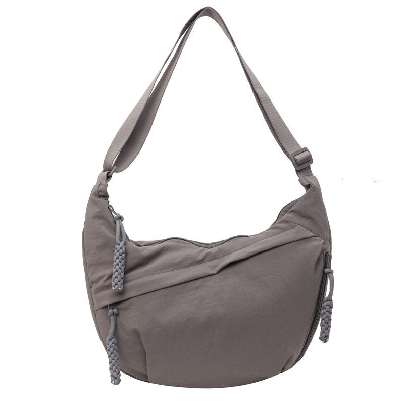 Women Solid Color Large Capacity Zipper Dumpling Bun Bag Leisure Sports Canvas Inclined Shoulder Crossbody Bags Adjustable Band Strap