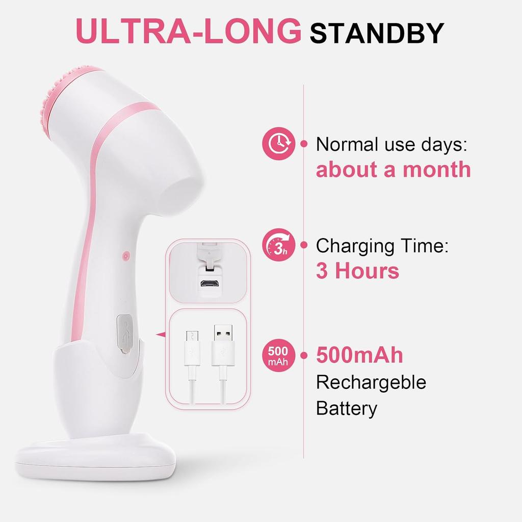 Double Rotating Waterproof Facial Cleanser Three Brush Heads Two-speed Adjustable Face Cleaning and Care Brush Battery Model