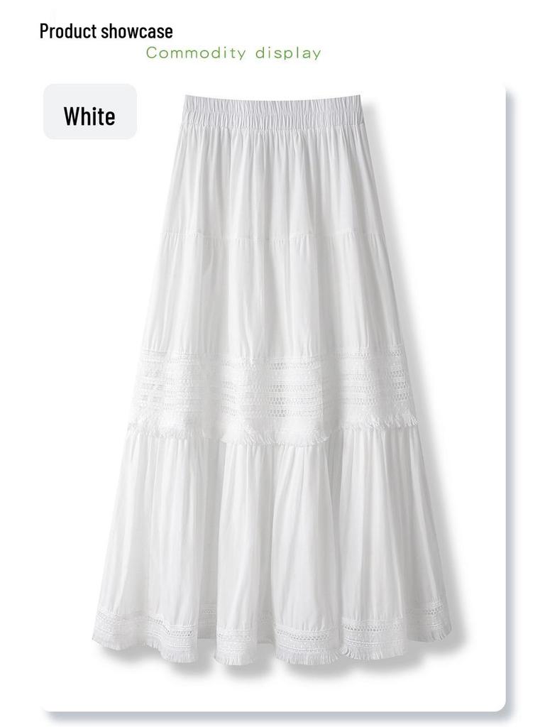 Women's High Waist Black Lace A-Line Midi Skirt - Spring/Summer 2025 Slimming Puffy Cake Swing