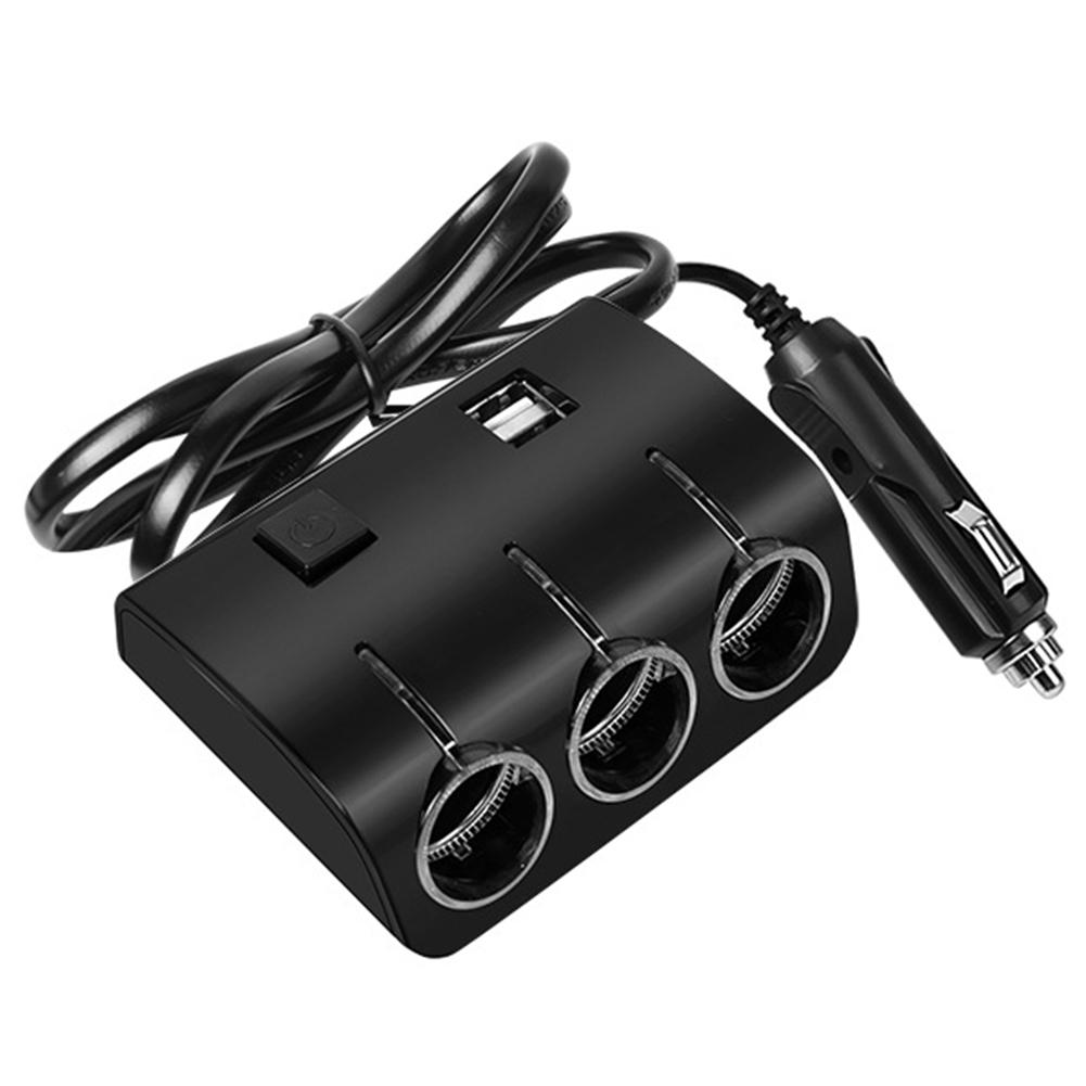 3 In1 Car Cigarette Lighter Socket Splitter 12-24V 2 USB Car Charger Splitter Extender LED Blue Light Indicator Car Accessories