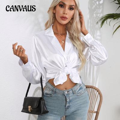 Spring and Autumn Women's Shirt Suit Collar Sateen Shirt Solid Color Temperament Elegant Long Sleeve Blouse Long Sleeve Tops