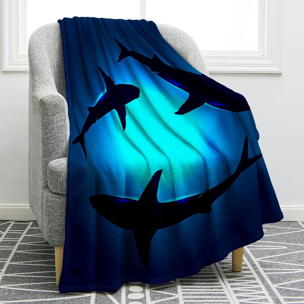 Marine animal cartoon animation digitalprinted polyester velvet flannel cover blanket Fleece soft sofa cover blankets for beds