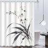 1pc Elegant Orchid Shower Curtain - 72x72", Asian Ink Wash Design, Waterproof, for Home & Hotel Bathrooms