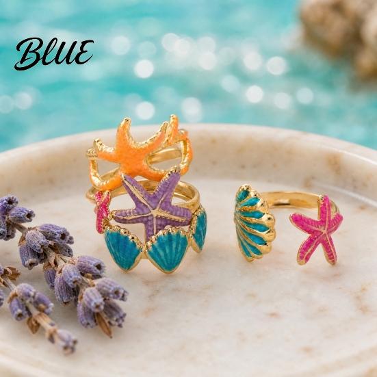 Enamel Coated Rings 4Pcs/Set Ocean Series Ring Set Multiple Styles