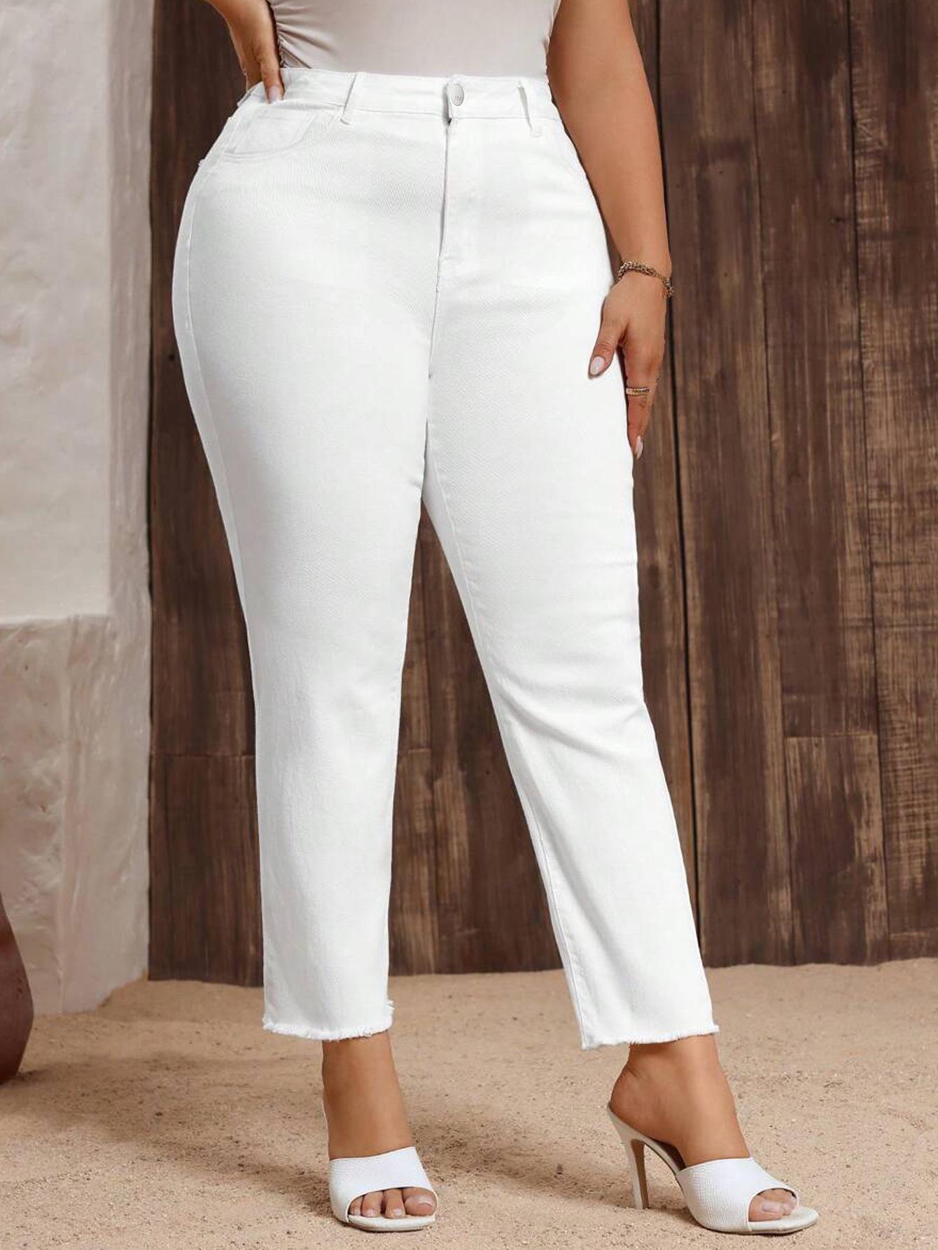 

Белые облегающие джинсы из эластичного денима с необработанным краем 4XL (US 20) белый