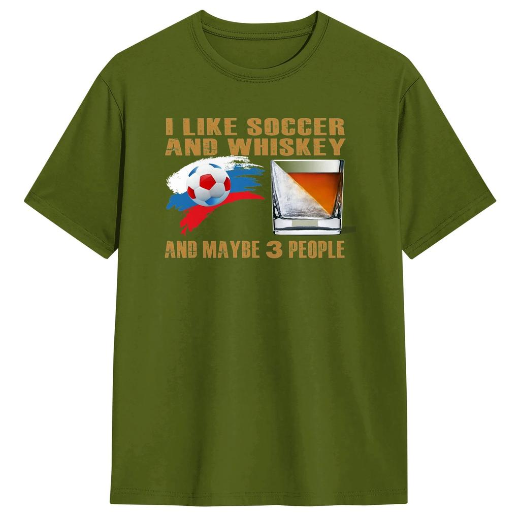 Summer I like soccer and whiskey and maybe 3 people Novelty TShirts Pure Cotton Tshirt for Unisexs Y2K Retro Short Sleeve Tops